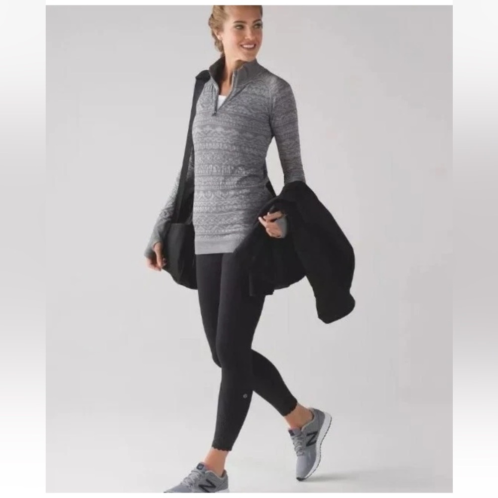 Lululemon Women's Rest Less 1/4 Zip Heathered Slate Gray Fair Isle Sz. 6